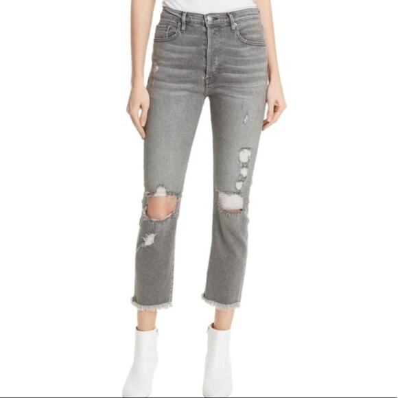 Frame Grey Distressed Le Original Raw Edge Cold Ash Relaxed Fit Jeans Size 24 - Picture 1 of 10